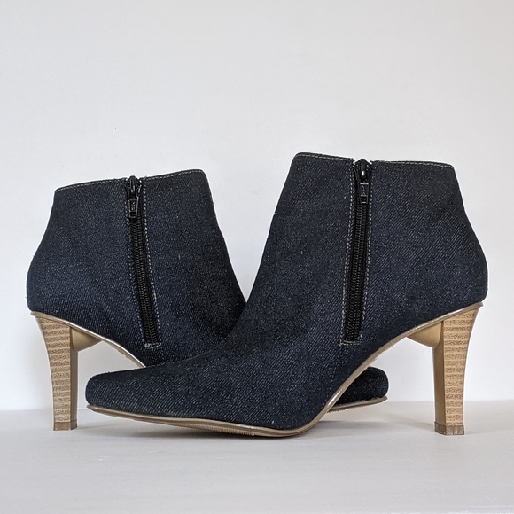 Vintage Y2K Splash Dark Blue Denim Heeled Booties Square Point Toe Boots Size 6 - Picture 3 of 9